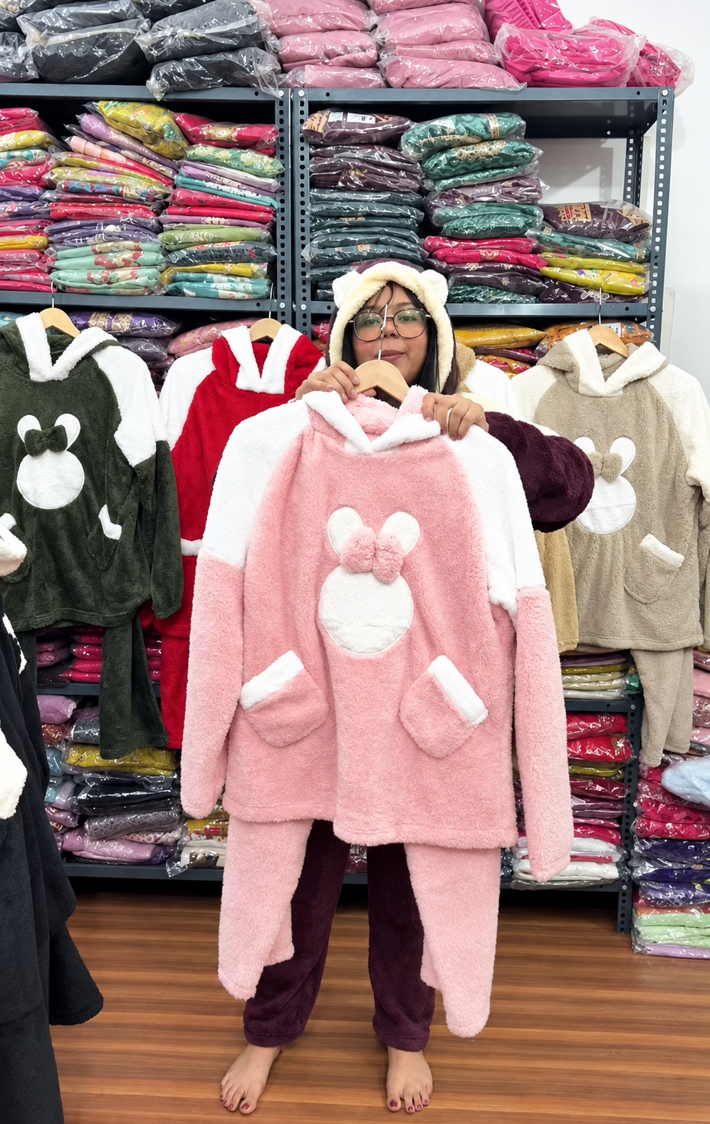 Women Bunny Plush Fleece Winter 2-Piece Set