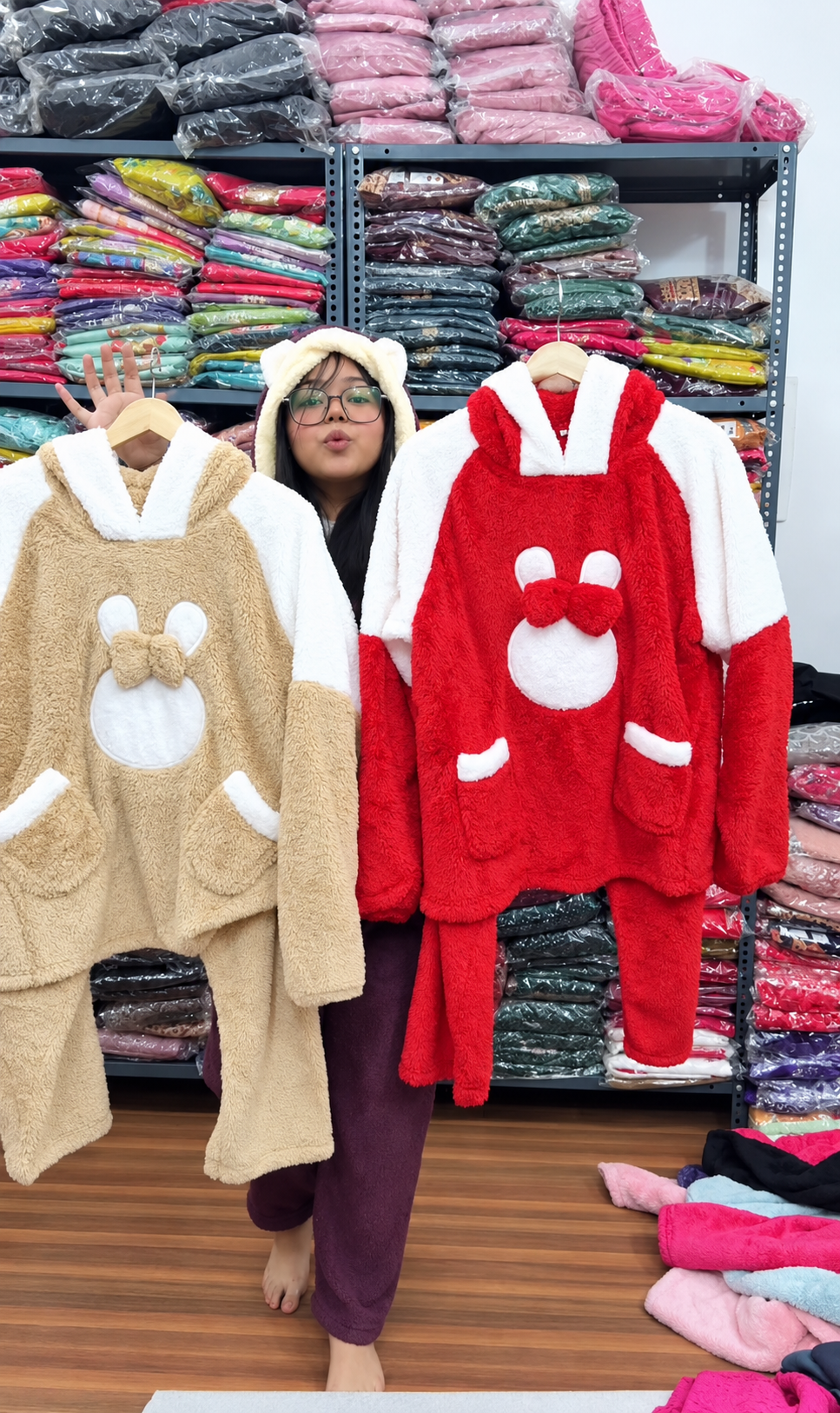 Women Bunny Plush Fleece Winter 2-Piece Set