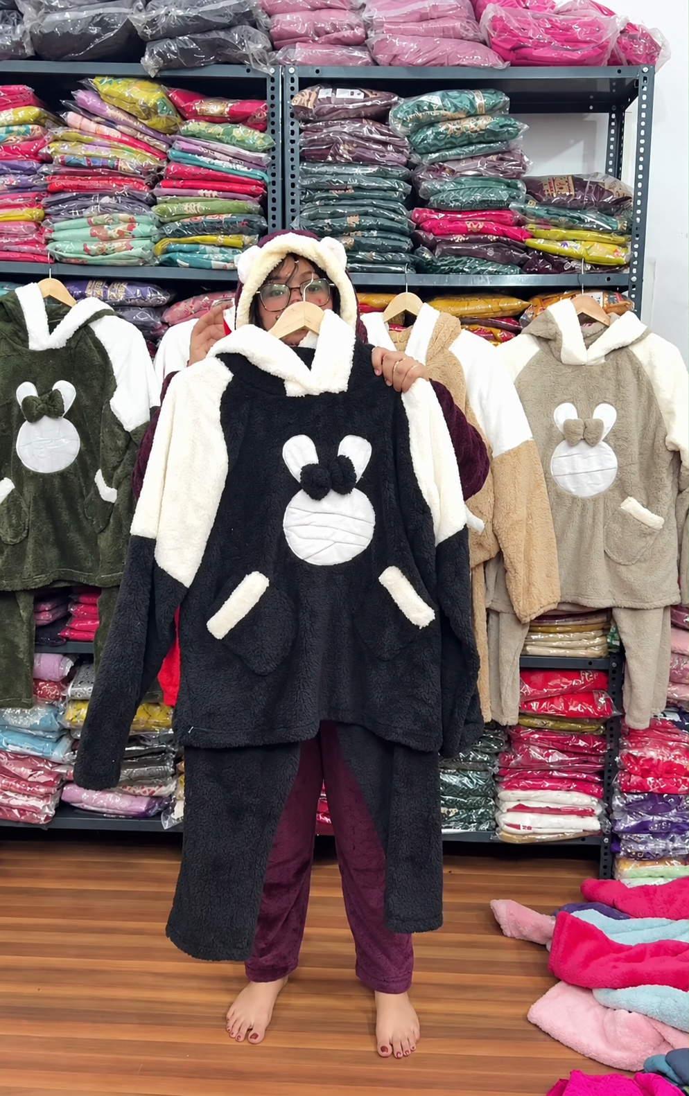 Women Bunny Plush Fleece Winter 2-Piece Set