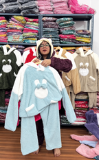 Women Bunny Plush Fleece Winter 2-Piece Set