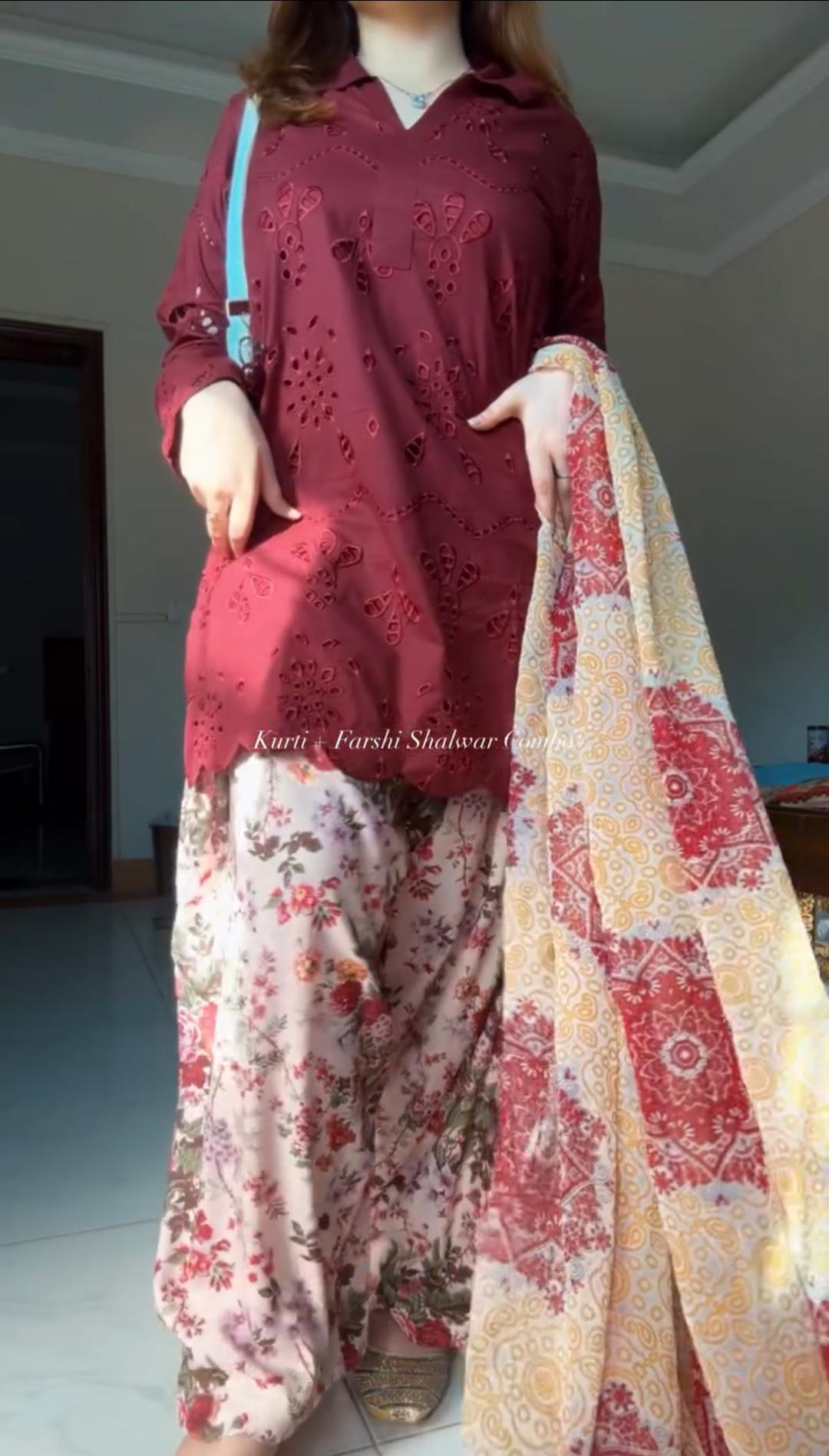 Women Chikan Kari Shirt with Printed Shalwar