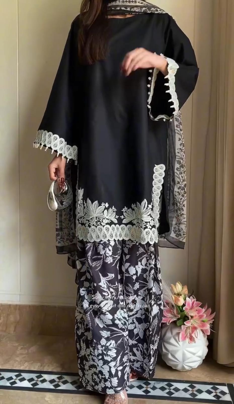 Trendy Embroidered Shirt with Printed Shalwar & Dupatta