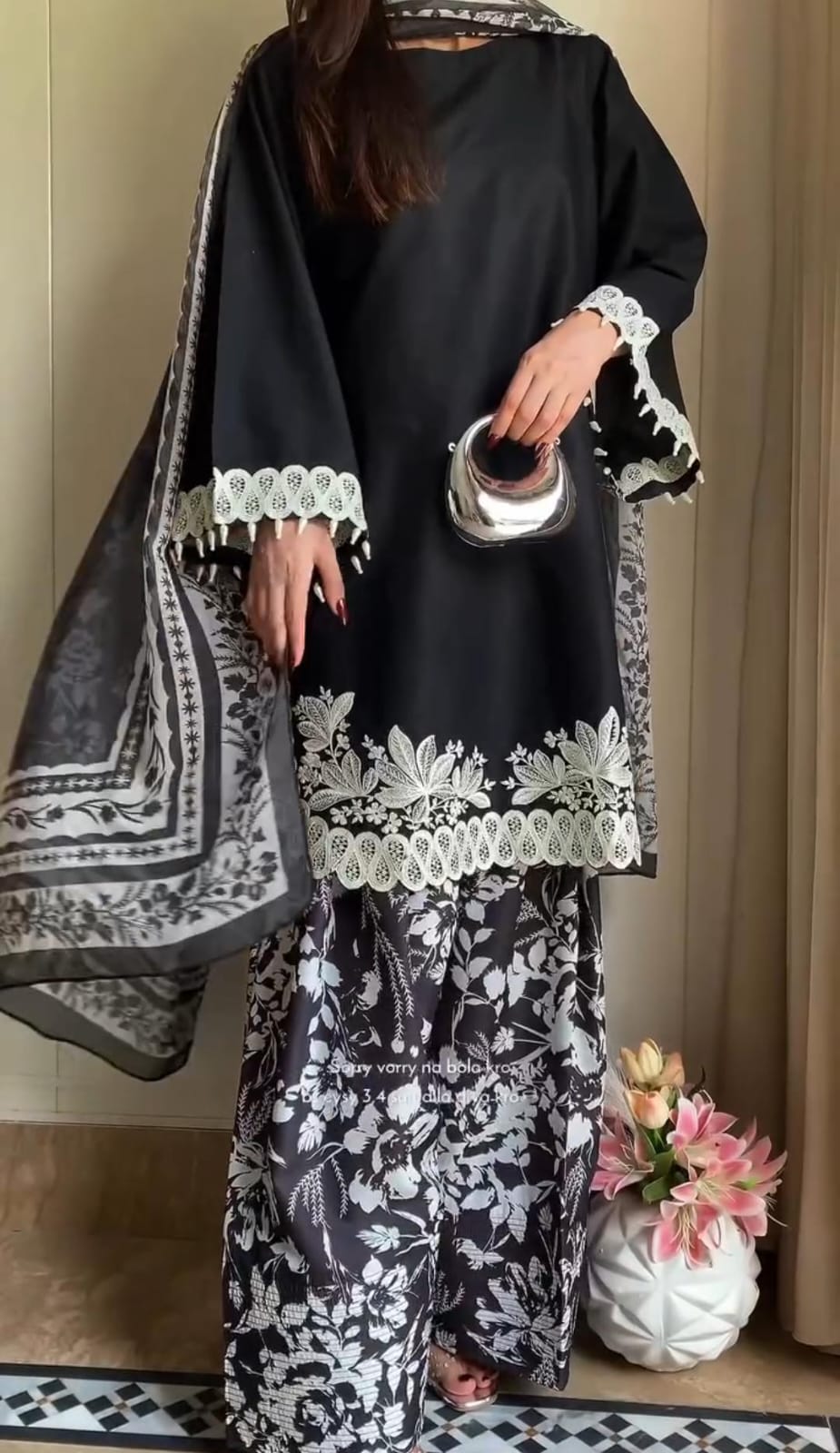 Trendy Embroidered Shirt with Printed Shalwar & Dupatta