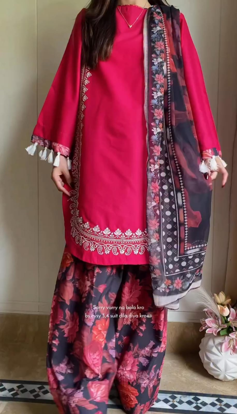 Trendy Embroidered Shirt with Printed Shalwar & Dupatta