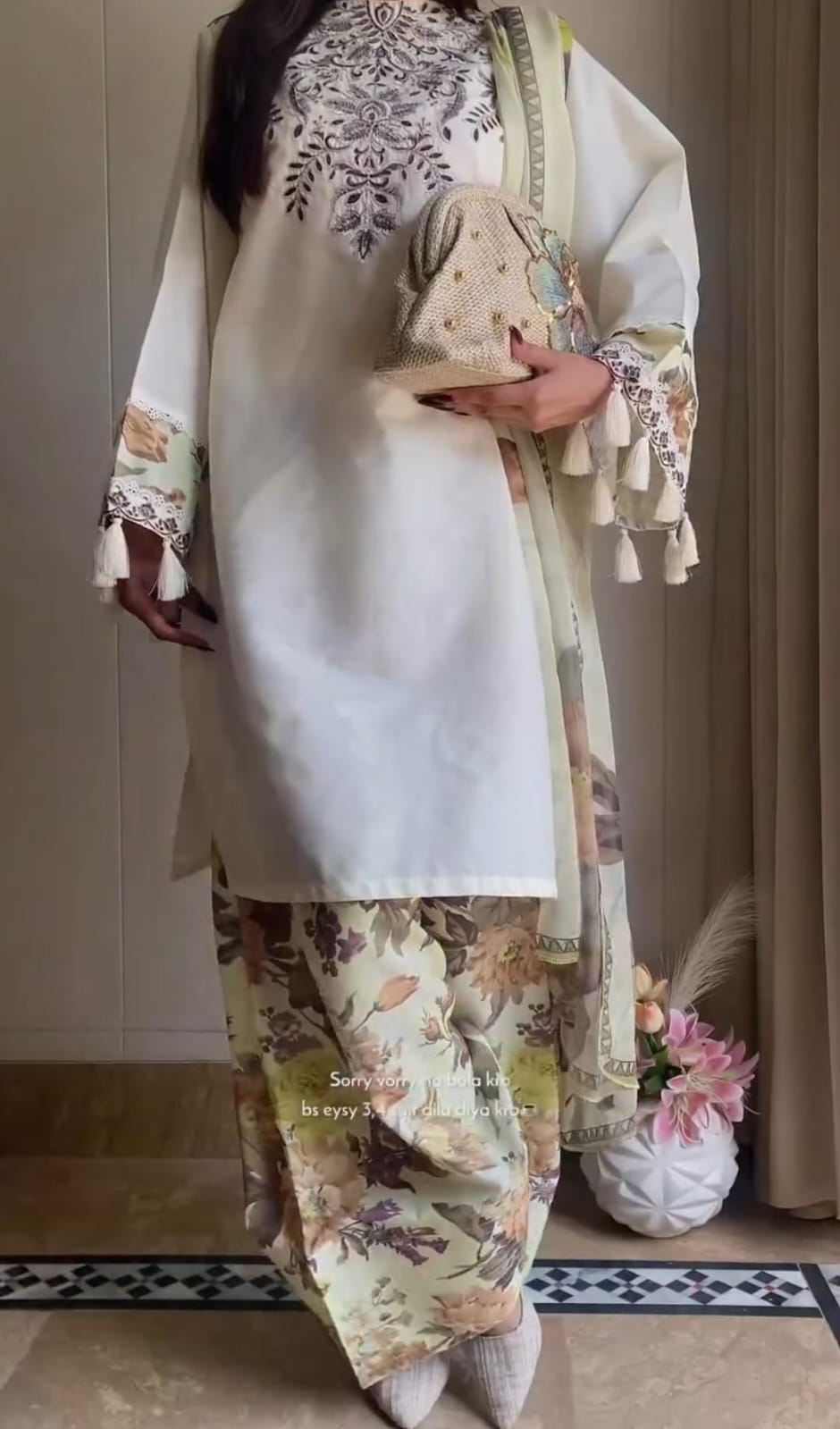 Trendy Embroidered Shirt with Printed Shalwar & Dupatta