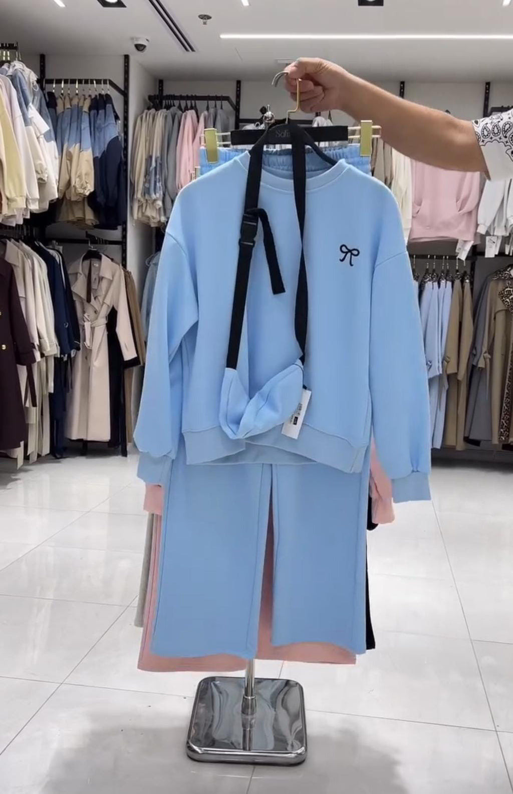 Women Pastel Co-Ord Set with Crossbody Bag