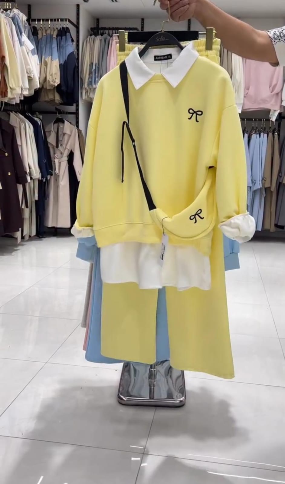 Women Pastel Co-Ord Set with Crossbody Bag