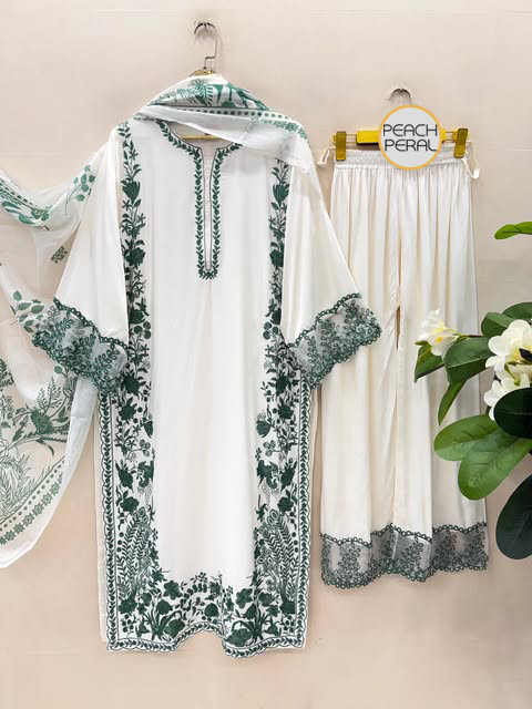 Women premium long Elegant Embroidered 3-Piece Suit