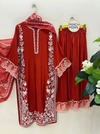 Women premium long Elegant Embroidered 3-Piece Suit