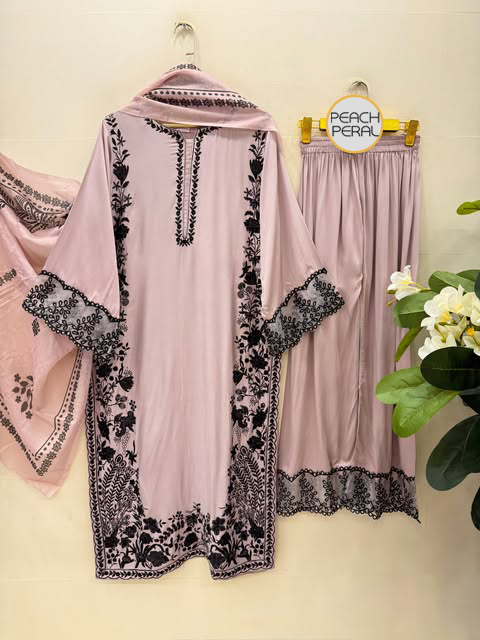 Women premium long Elegant Embroidered 3-Piece Suit