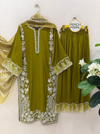 Women premium long Elegant Embroidered 3-Piece Suit