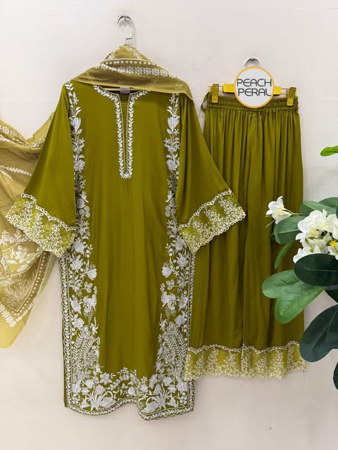 Women premium long Elegant Embroidered 3-Piece Suit